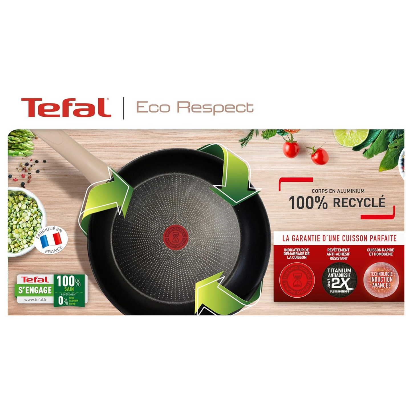 Tefal TEFALECO Schmorpfanne, 24 cm, mit Deckel, Antihaftbeschichtung, geeignet für Induktion,