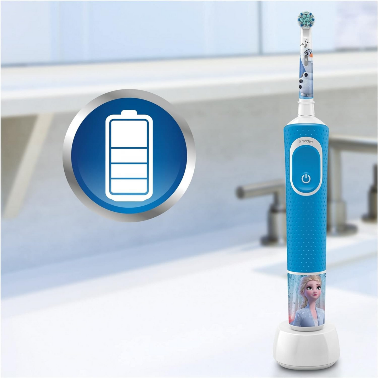 Oral-B Kids Elektrische Zahnbürste für Kinder ab 3 Jahren - Frozen Special Edition, extra weiche Borsten, 2 Modi inkl. Sensitiv, mit Timer, 4 Frozen-Sticker, inkl. Reiseetui