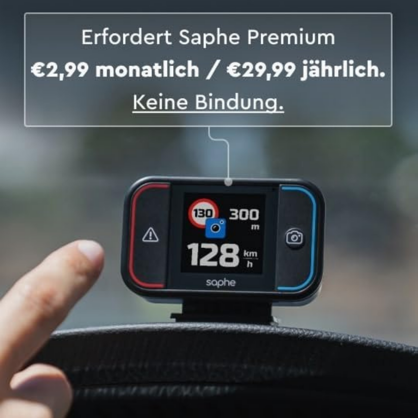 Saphe Drive Pro Blitzerwarner für das Auto mit Farbdisplay – CarPlay und Android Auto kompatibel – Zeigt Blitzer und Gefahren – Daten von Blitzer.de – Erfordert zusätzliches ABO