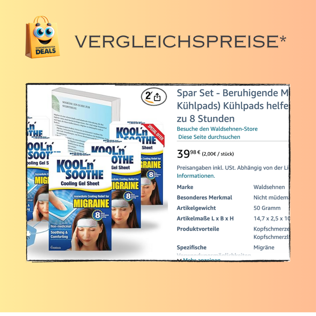 Spar Set - Beruhigende Migräne - Kühlstreifen von Kool 'n' (20 Kühlpads) Kühlpads helfen bei Migräne und Kopfschmerzen bis zu 8 Stunden