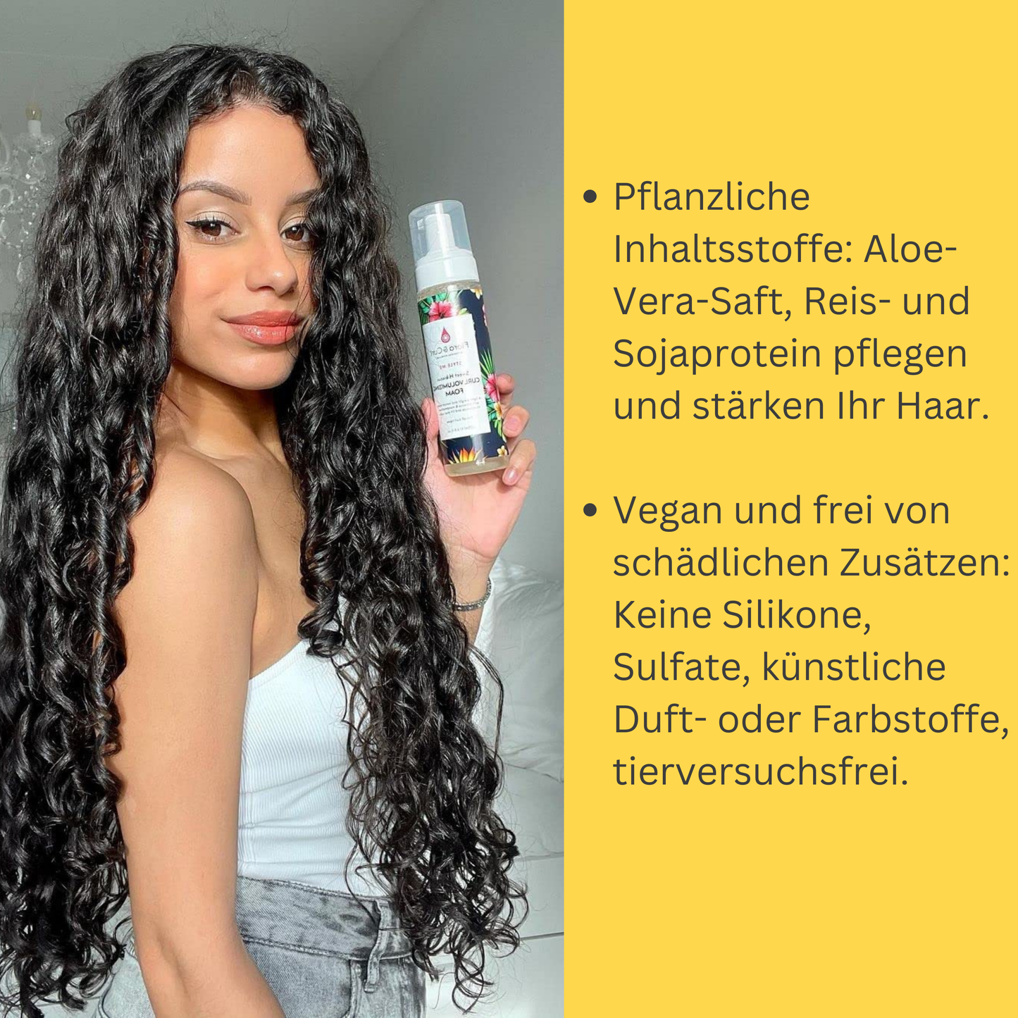 Flora & Curl Sweet Hibiscus Curl Volumizing Foam Lockenschaumfestiger für überragende Fülle, Volumen und Sprungkraft, auf pflanzlicher Basis mit Hibiskus, tierversuchsfrei, 200 ml