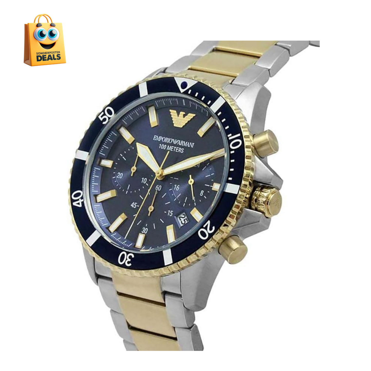 Emporio Armani AR11362 Herrenuhr Armband Edelstahl Wasserdicht Silber - Gold
