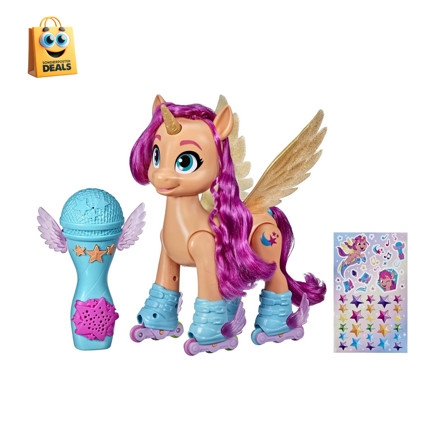 My Little Pony – Eine Neue Generation Sing- und Skatespaß Sunny Starscout – Pony (22,5 cm) mit Fernbedienung, 50 Reaktionen,