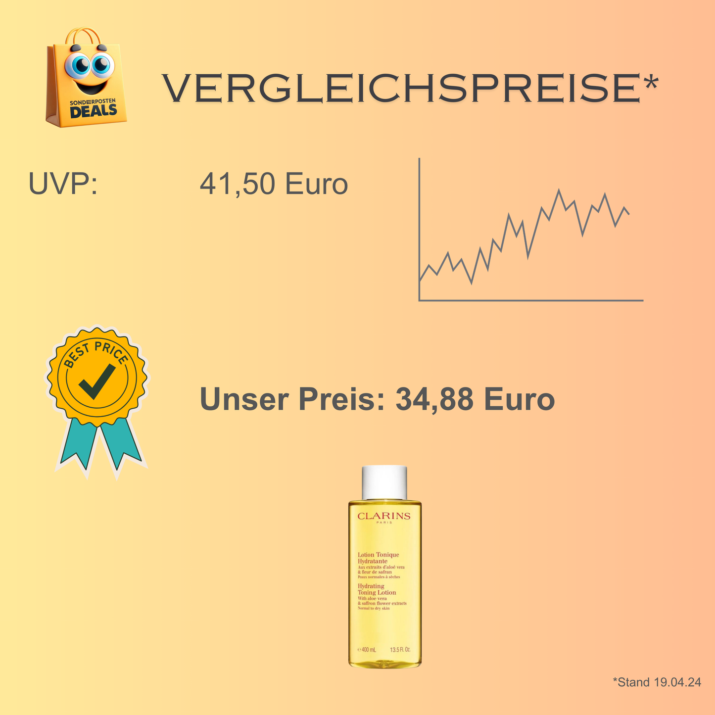 Clarins Gesichts-Lotion Tonique Hydratante mit Aloe Vera & Safranblüten-Extrakt - Für normale bis trockene Haut, 400 ml
