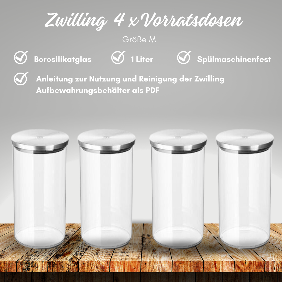 Zwilling Aufbewahrungsbehälter - Spar Bundel 4 Stück - für luftdichte und längere Frische Ihrer Lebensmitteln