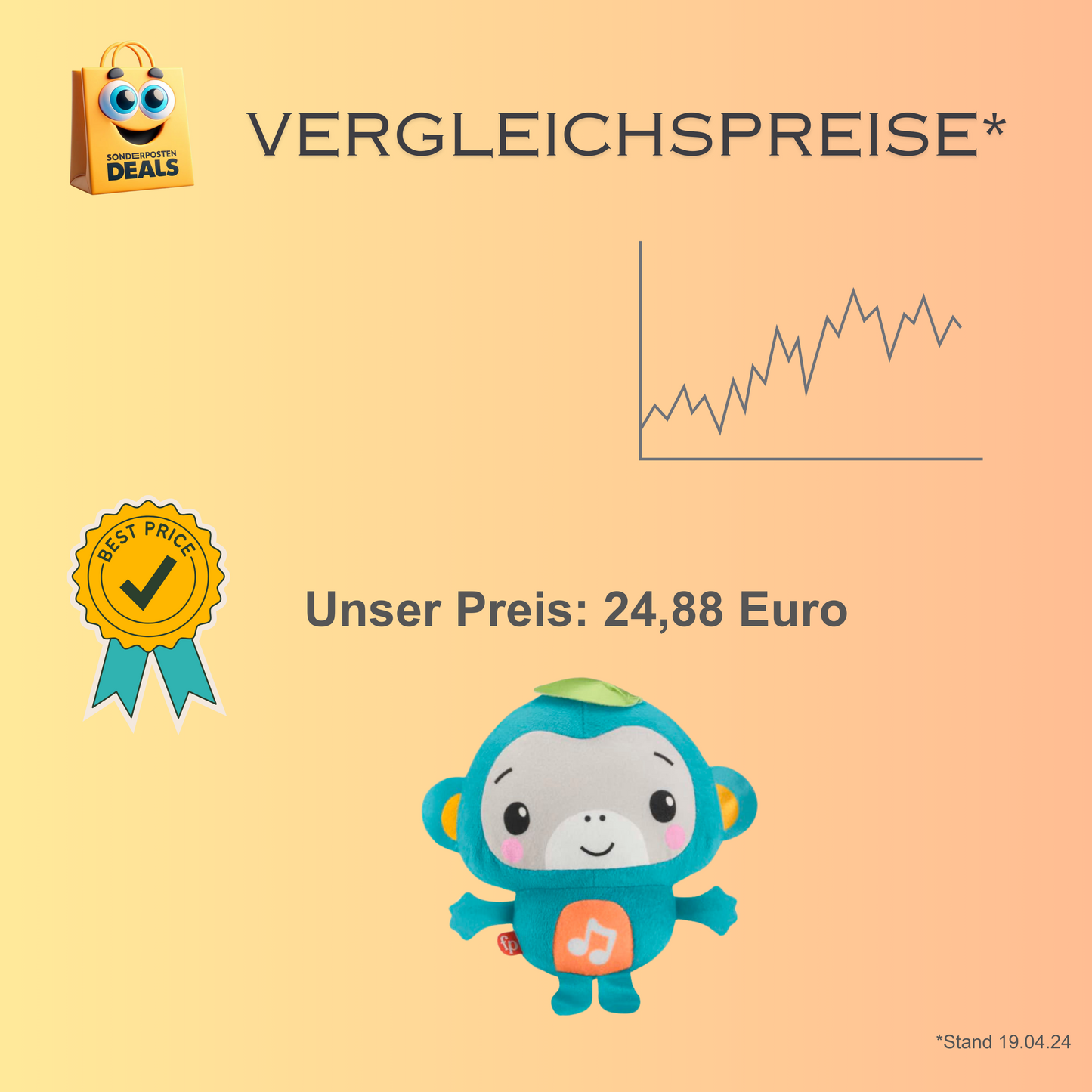 Fisher-Price Music & Sounds Monkey - Ihr Baby kann zu Hause oder unterwegs richtig austoben (ab 6 Monate)