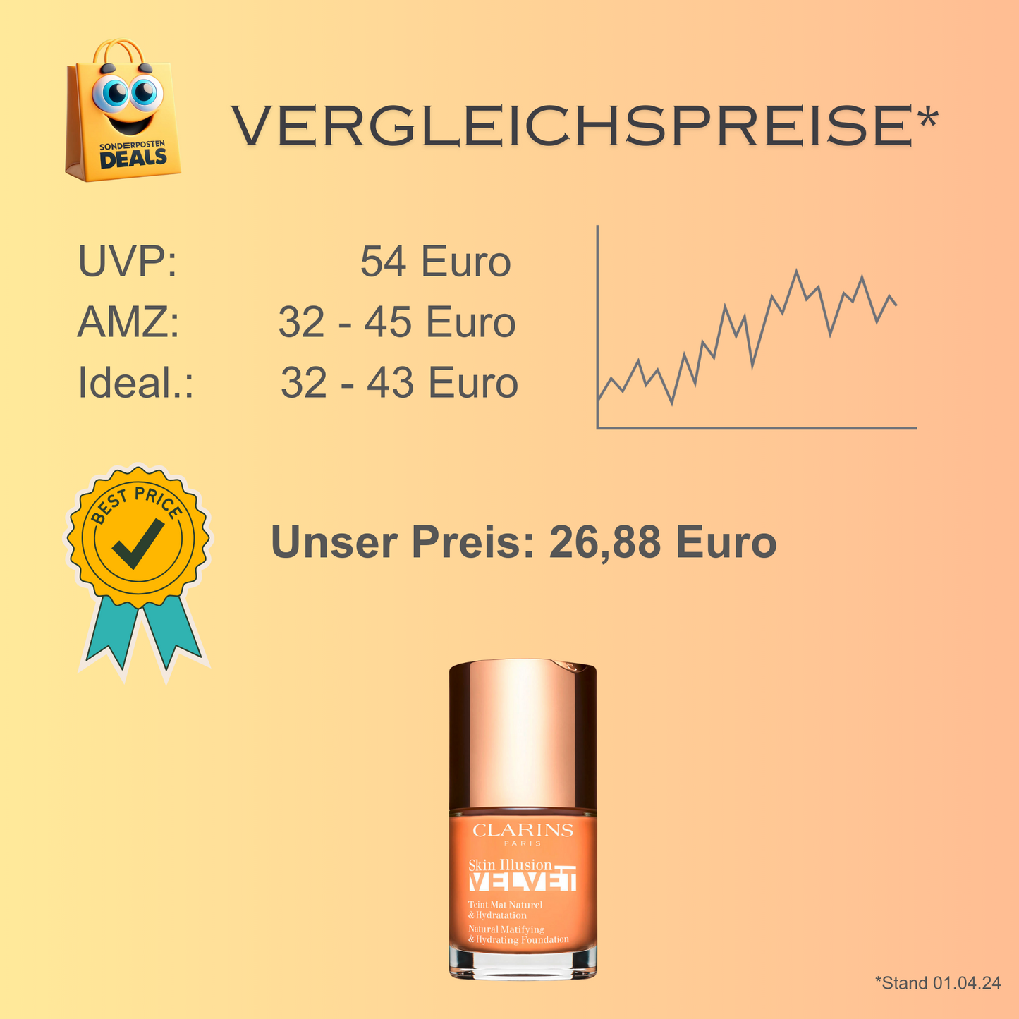 Clarins SKIN ILLUSION VELVET teint mat naturel & hydratation Foundation Make-up Nr.105N 3, 30 ml