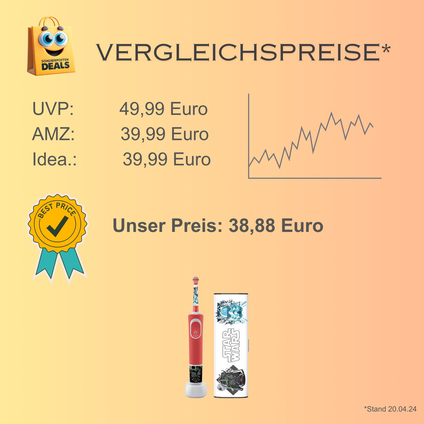 Oral-B Kids Elektrische Zahnbürste für Kinder - Star Wars Special Edition, mit Stickern und Gratis Star Wars Reise-Etui, ab 3 Jahren