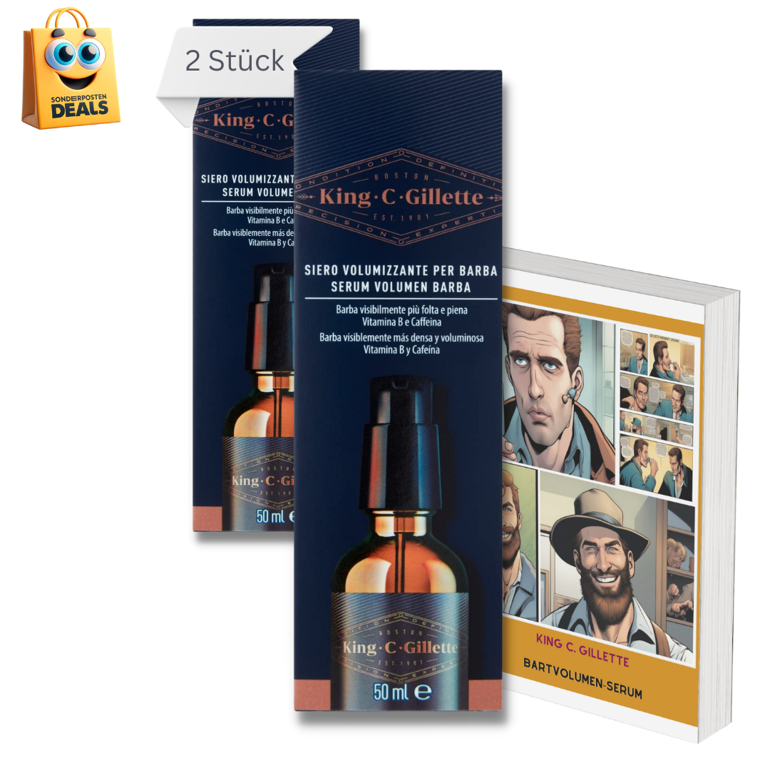 Spar Bundel 2 Stück - 100 ml Bartvolumen Serum von King C. Gillette mit Guide. Bart Öl mit Verdichtungseffekt, Vitaminkomplex B und Koffein