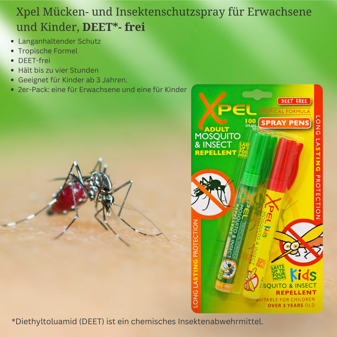 Xpel Mücken- und Insektenschutz Set für Erwachsene & Kinder - DEET-frei - Chemiefreie Armbänder & Spray mit natürlicher tropischer Formel