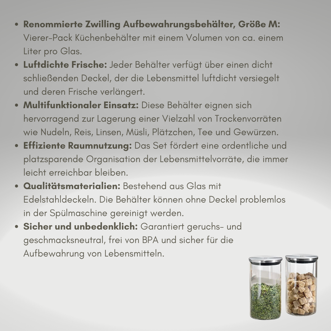 Zwilling Aufbewahrungsbehälter - Spar Bundel 4 Stück - für luftdichte und längere Frische Ihrer Lebensmitteln