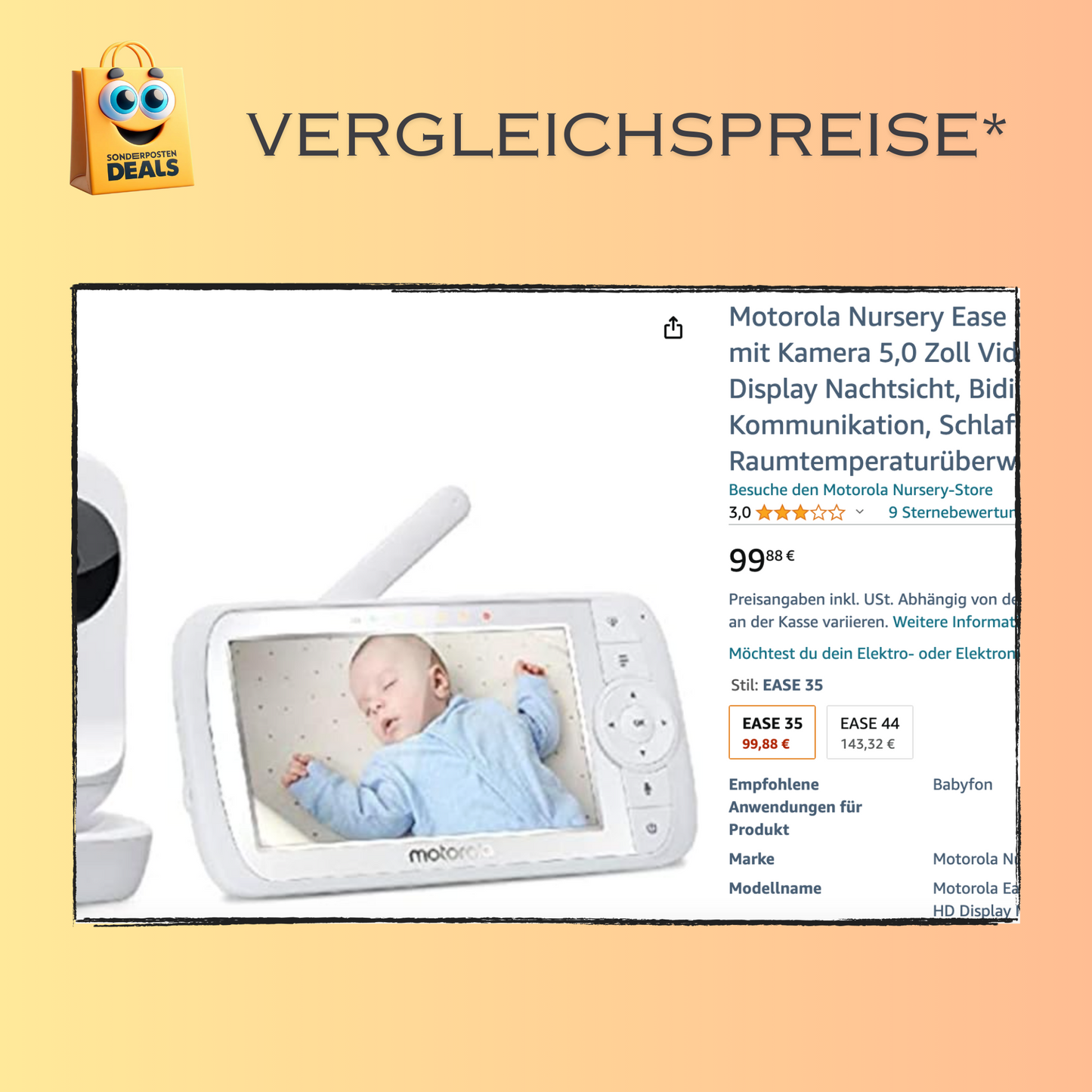 Motorola Nursery Ease 35 Babyphone mit Kamera 5,0 Zoll - Video Babyphone Display mit Nachtsicht, Schlaflieder, Zoom und Raumtemperaturüberwachung