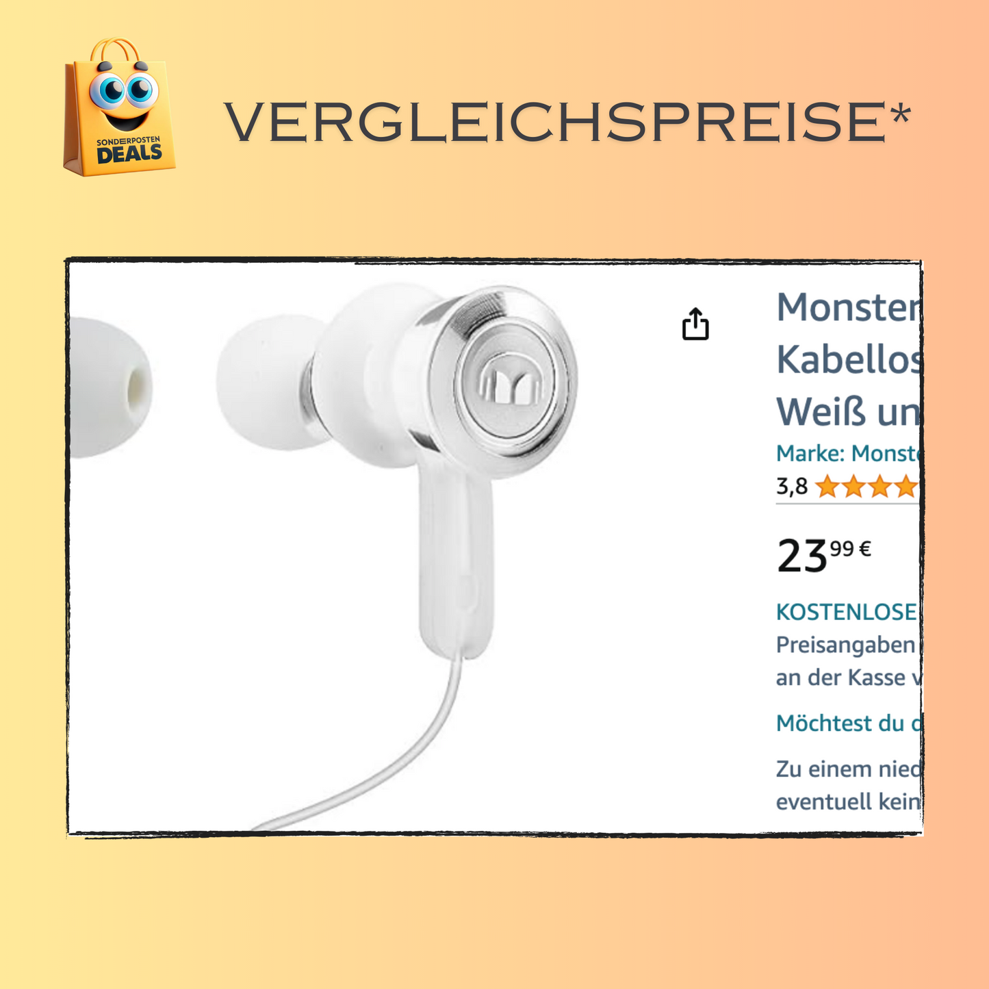 Monster Clarity HD Bügel kabellose Bluetooth In-Ear-Kopfhörer Weiß und Chrom - bestens für Sport geeignet