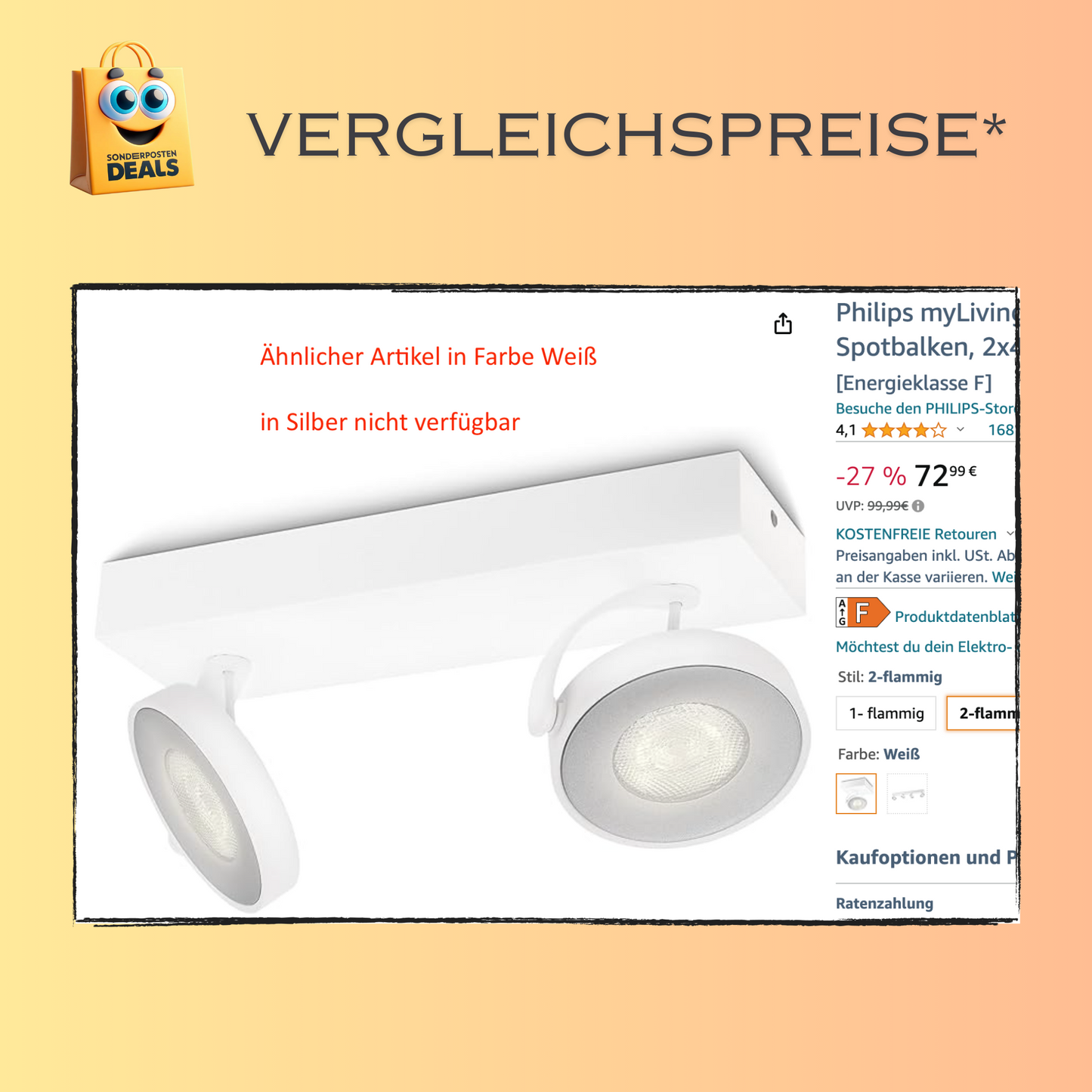Philips myLiving Spur LED-Doppelspot in Nickel Design - 533121716 – Deckenspots