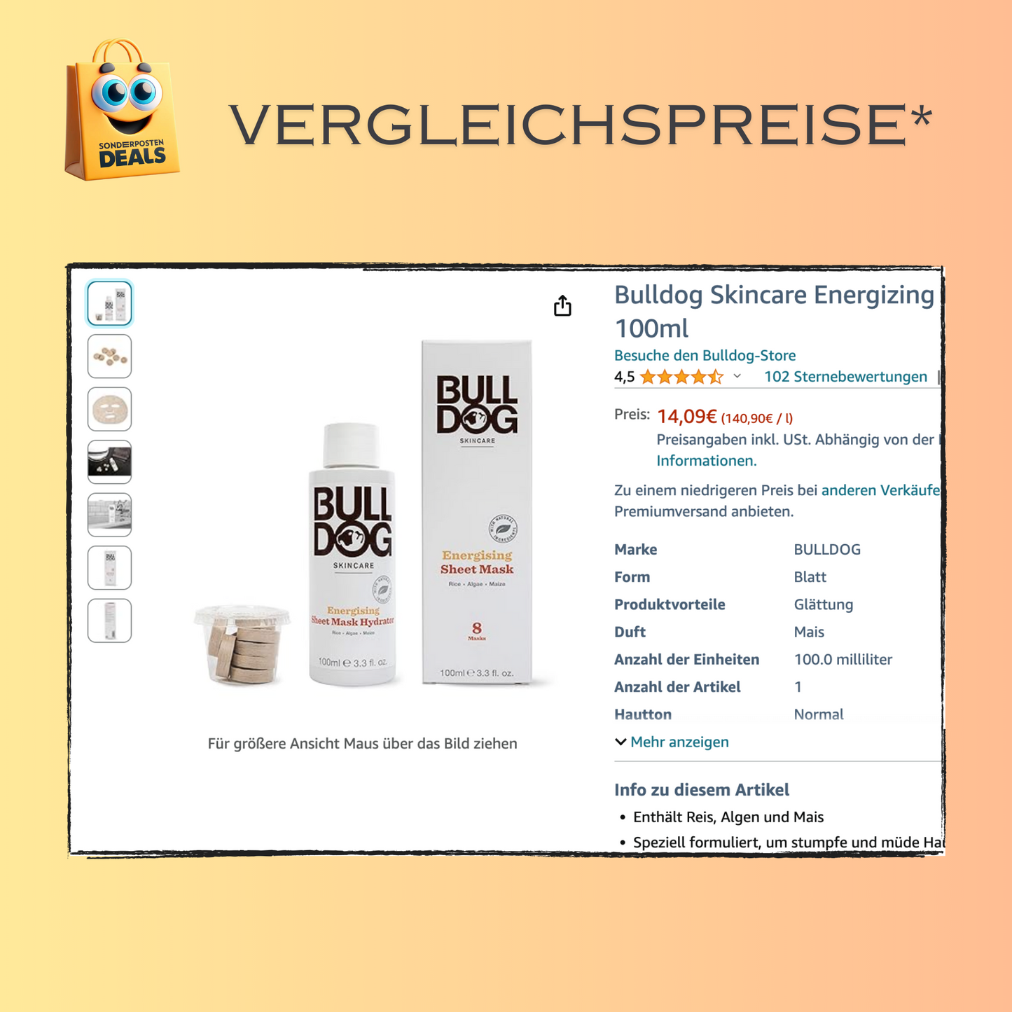 Bulldog Skincare Energizing Bamboo Tuchmaske für Männer 100 ml