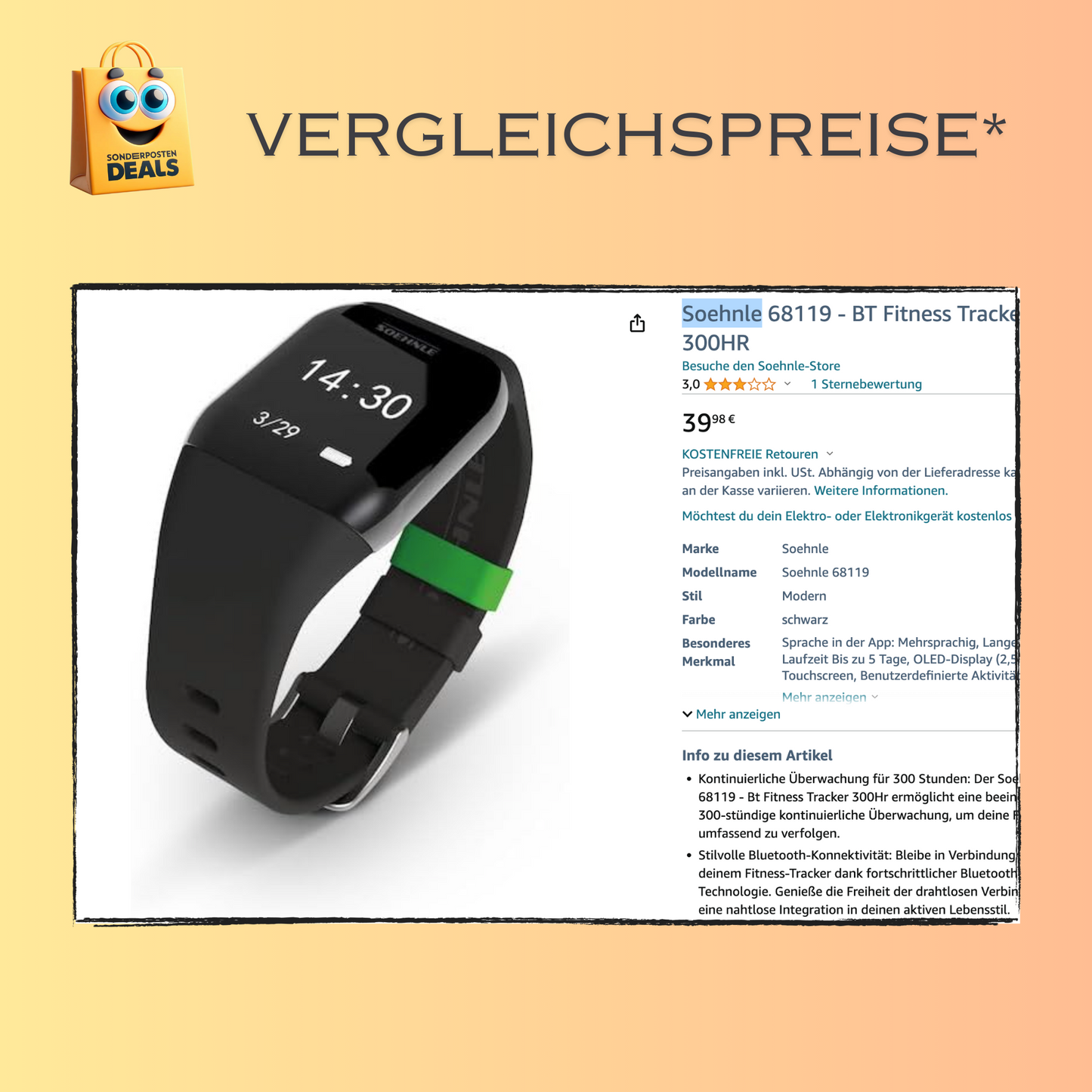Soehnle 68119 - Bt Fitness Tracker 300Hr, Bluetooth, Herzfrequenz, Schlafüberwachung