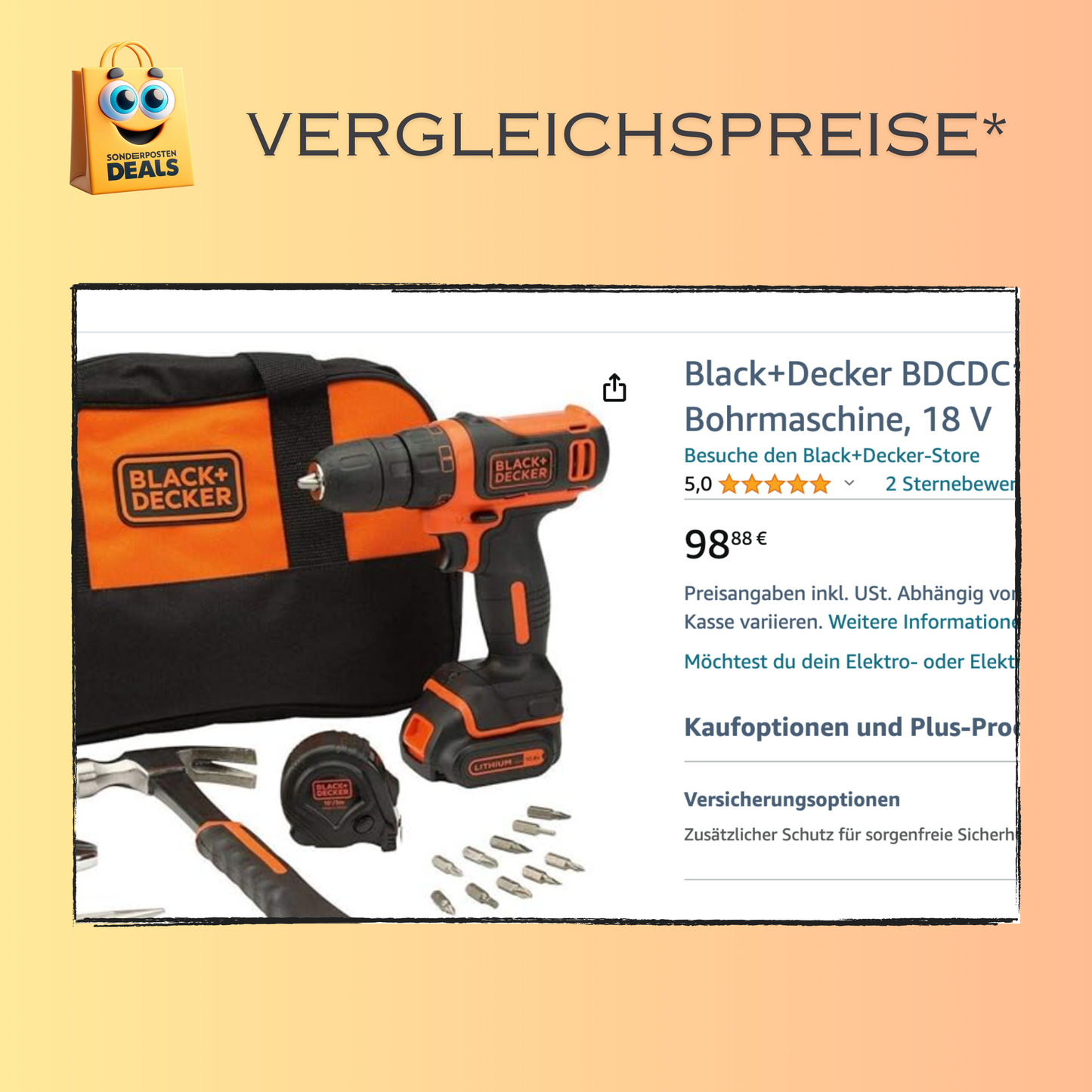 Black & Decker BDCDC18HTSA – Akku-Bohrschrauber 18 V und Handwerkzeug-Set