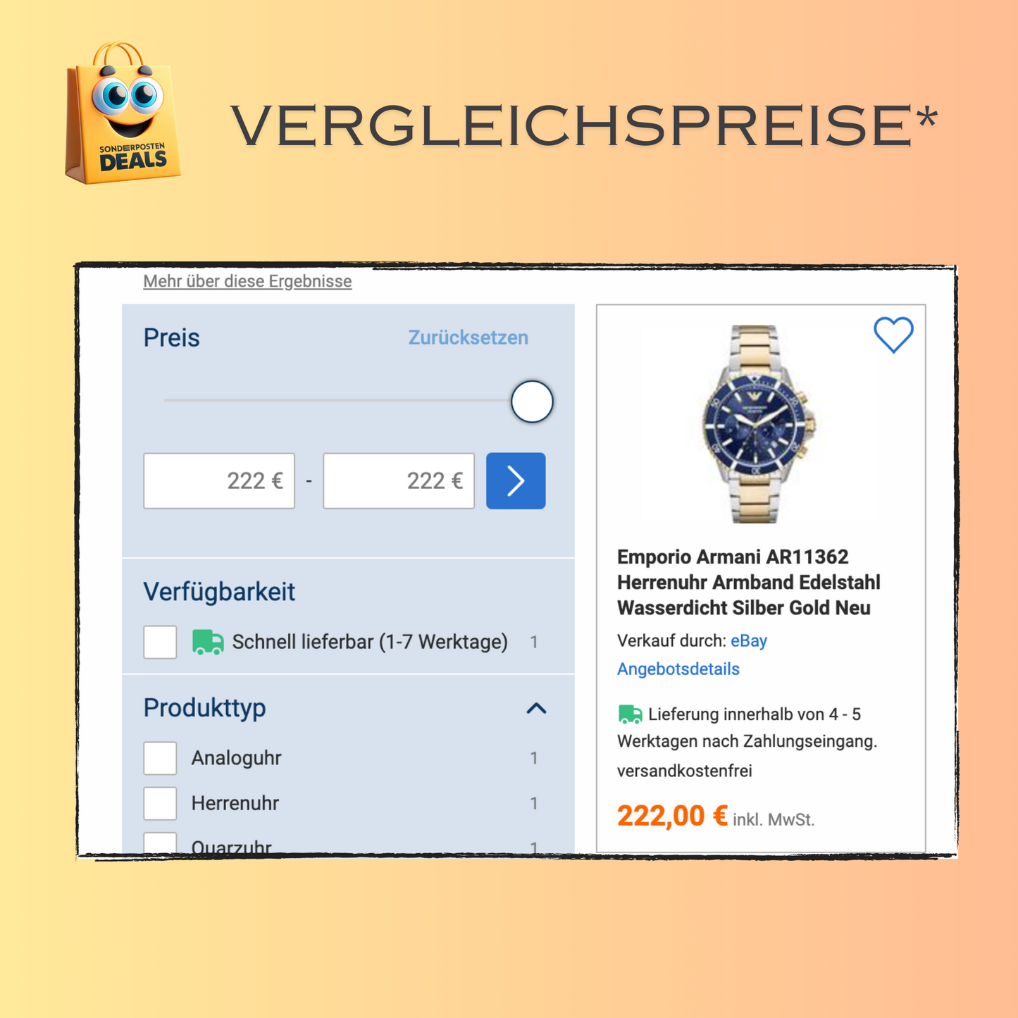 Emporio Armani AR11362 Herrenuhr Armband Edelstahl Wasserdicht Silber - Gold