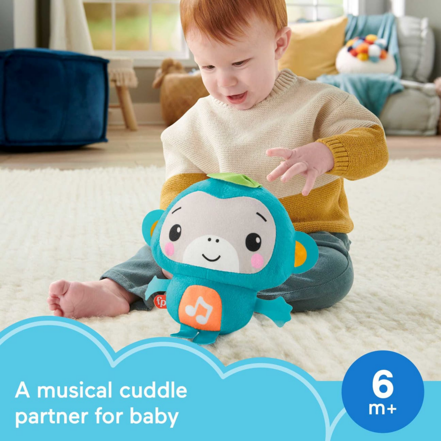 Fisher-Price Music & Sounds Monkey - Ihr Baby kann zu Hause oder unterwegs richtig austoben (ab 6 Monate)