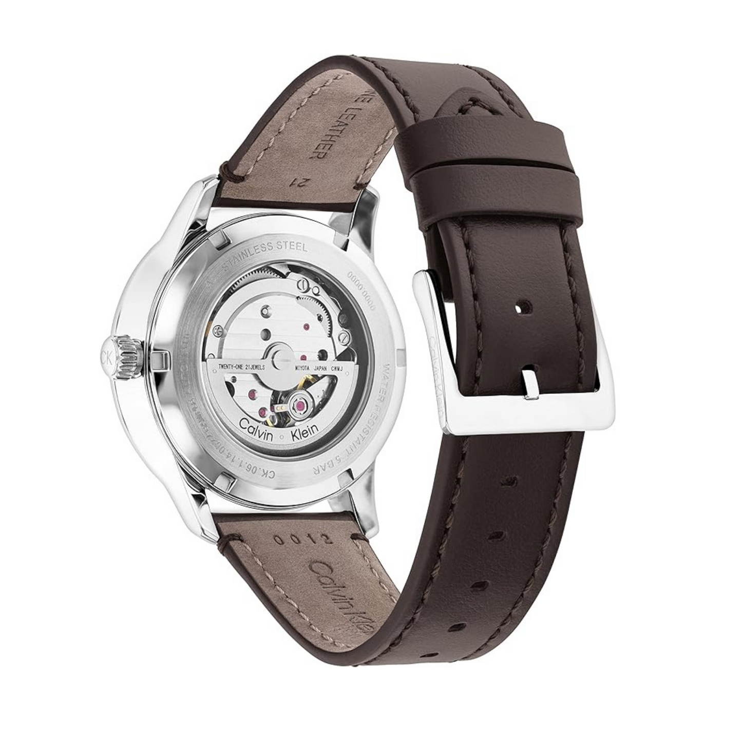 Calvin Klein Automatik-Uhrwerk für Herren im Edelstahl Gehäuse mit braunem Lederarmband
