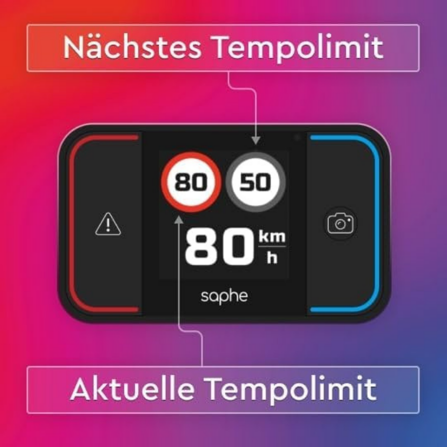 Saphe Drive Pro Blitzerwarner für das Auto mit Farbdisplay – CarPlay und Android Auto kompatibel – Zeigt Blitzer und Gefahren – Daten von Blitzer.de – Erfordert zusätzliches ABO
