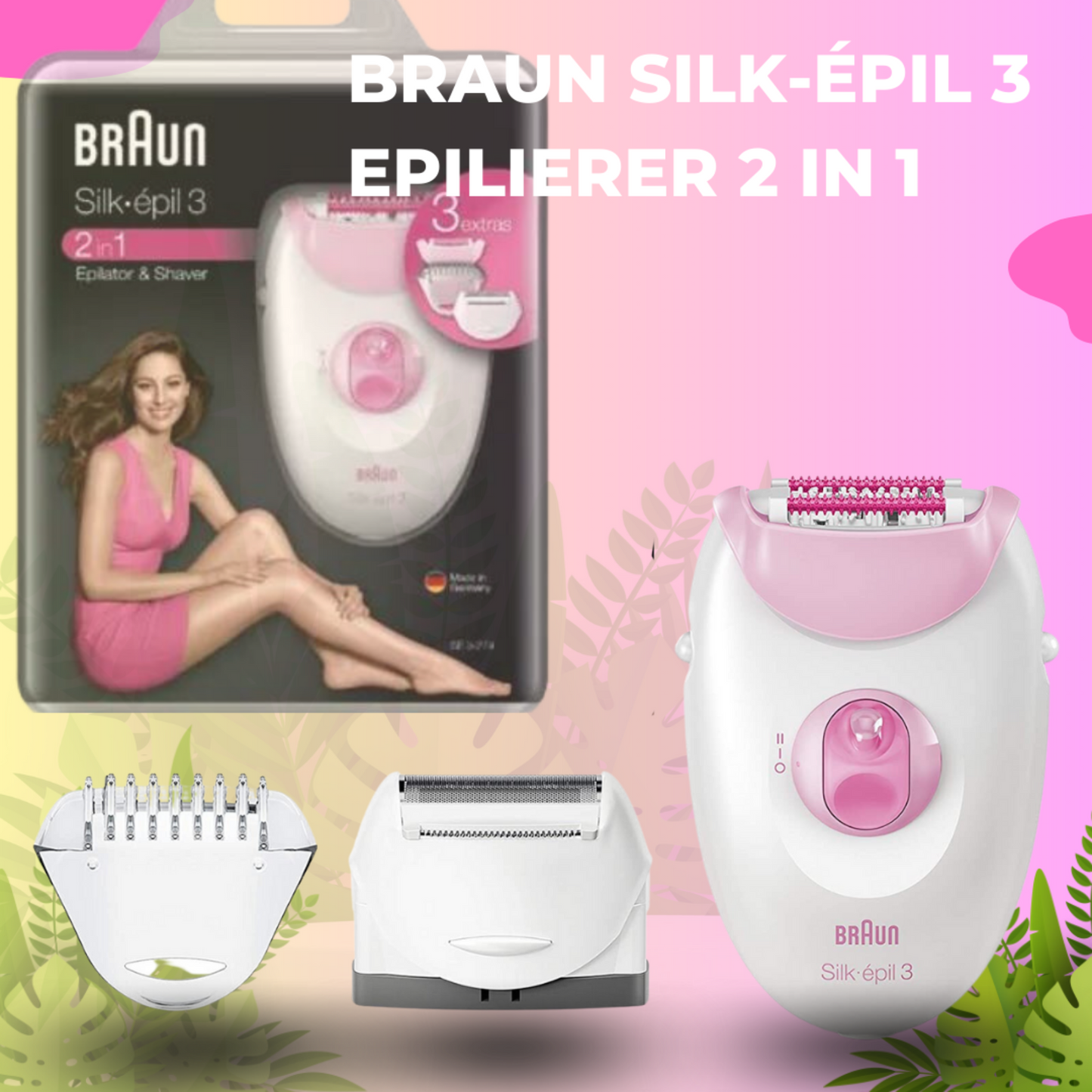 Braun Silk-épil 3 Epilierer 2 in 1 - Haarentfernung, Aufsätze für Rasierer, Trimmer - pink/weiß