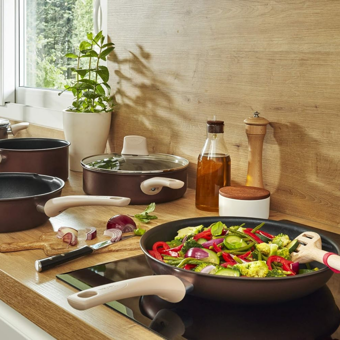 Tefal TEFALECO Schmorpfanne, 24 cm, mit Deckel, Antihaftbeschichtung, geeignet für Induktion,