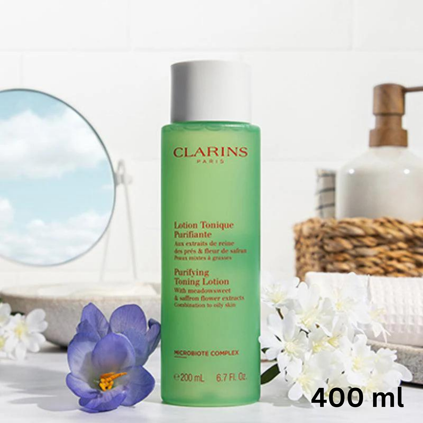 Clarins Gesichts-Lotion Tonique Purifiante mit Wiesenkönigin & Safranblüten-Extrakt - Für Mischhaut bis ölige Haut, 400 ml