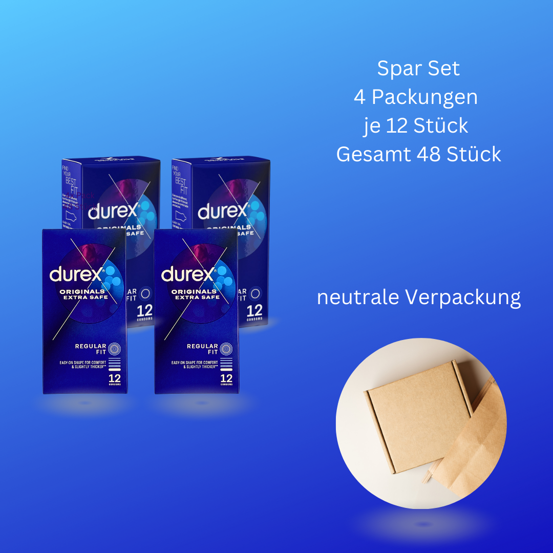 Spar Bundel – Set aus 4 Packungen Durex Kondome Extra Safe – 48 Stück - Verstärkte Latexkondome – normal Größe – Extra Safe und Extra Fun