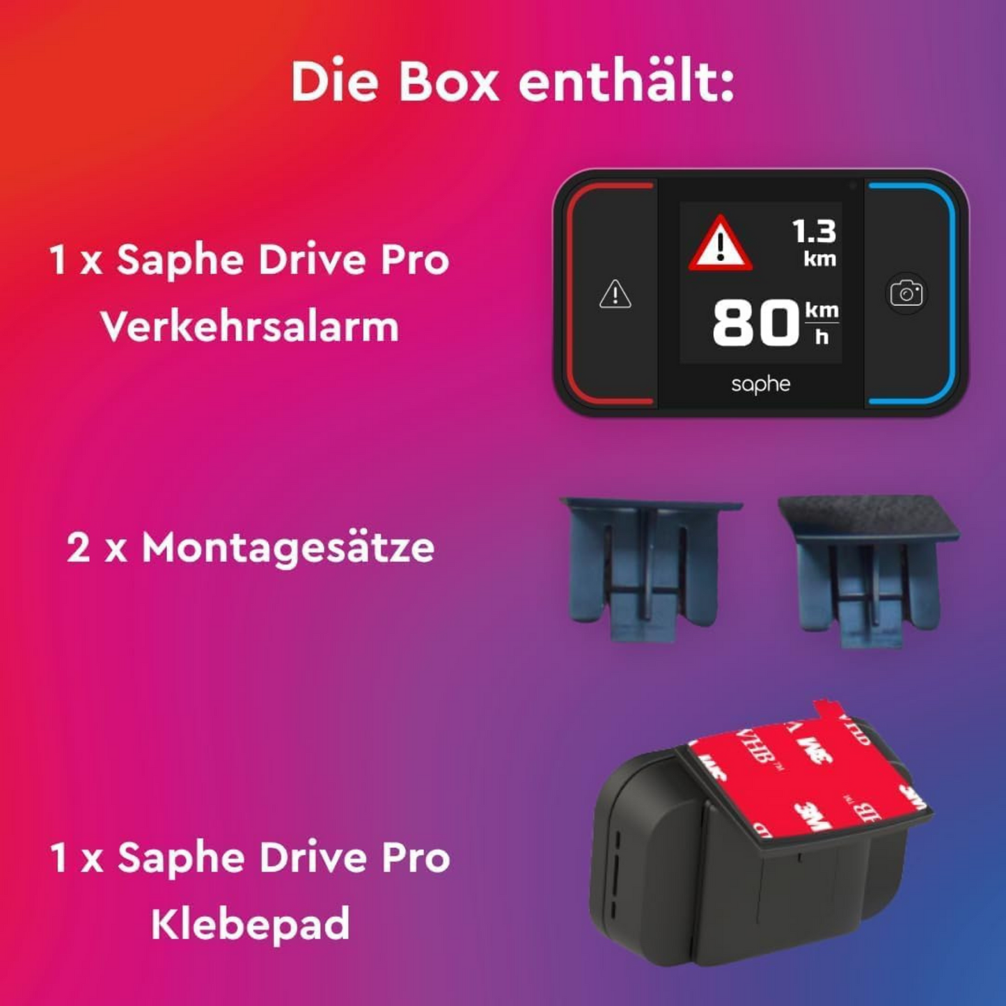 Saphe Drive Pro Blitzerwarner für das Auto mit Farbdisplay – CarPlay und Android Auto kompatibel – Zeigt Blitzer und Gefahren – Daten von Blitzer.de – Erfordert zusätzliches ABO