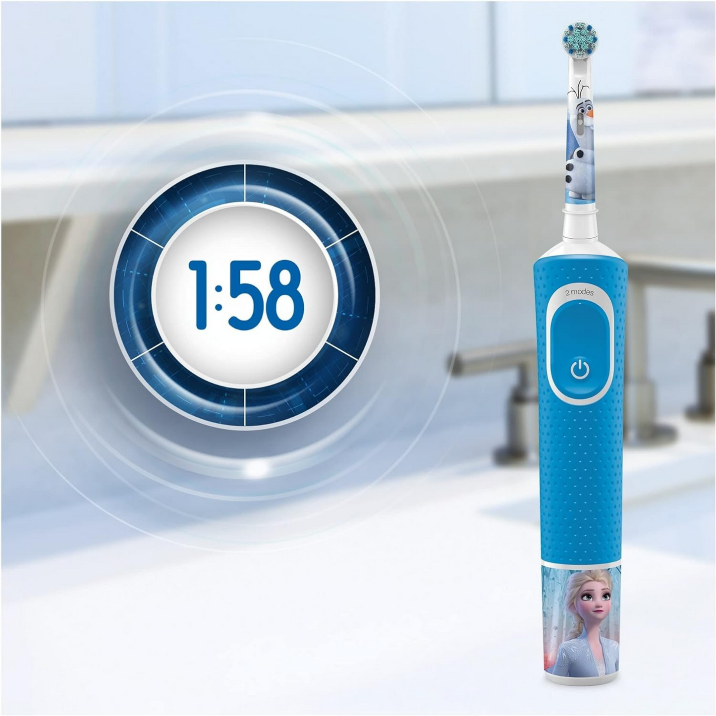 Oral-B Kids Elektrische Zahnbürste für Kinder ab 3 Jahren - Frozen Special Edition, extra weiche Borsten, 2 Modi inkl. Sensitiv, mit Timer, 4 Frozen-Sticker, inkl. Reiseetui