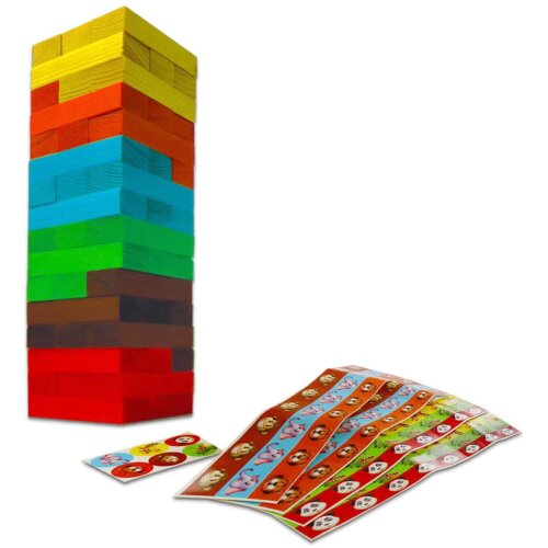 3 in 1 - Holz Kinder-Spielzeug Stapelturm - Wackelturm Stapelspiel aus Holz (Bund mit Tieraufkleber)