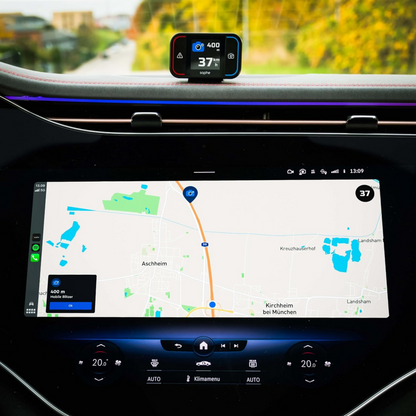 Saphe Drive Pro Blitzerwarner für das Auto mit Farbdisplay – CarPlay und Android Auto kompatibel – Zeigt Blitzer und Gefahren – Daten von Blitzer.de – Erfordert zusätzliches ABO