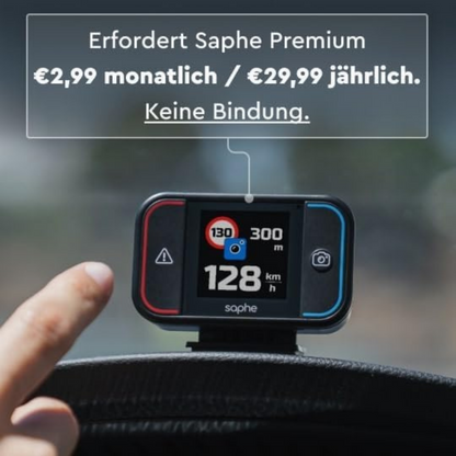 Saphe Drive Pro Blitzerwarner für das Auto mit Farbdisplay – CarPlay und Android Auto kompatibel – Zeigt Blitzer und Gefahren – Daten von Blitzer.de – Erfordert zusätzliches ABO