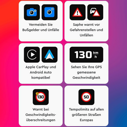 Saphe Drive Pro Blitzerwarner für das Auto mit Farbdisplay – CarPlay und Android Auto kompatibel – Zeigt Blitzer und Gefahren – Daten von Blitzer.de – Erfordert zusätzliches ABO