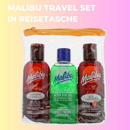 Malibu Travel Pack Sonnenlotion SPF4, Bronzer und After Sun Lotion in Reisetasche 3 x 100 ml