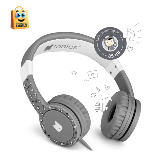 tonies® kabelgebundene Kopfhörer für Toniebox, gepolsterter Over-Ear-Kopfhörer mit kindersichere Lautstärkenbegrenzung zum Hören von Hörbüchern, 1,2 m Kabel und 3,5 mm Klinkenstecker, Grau