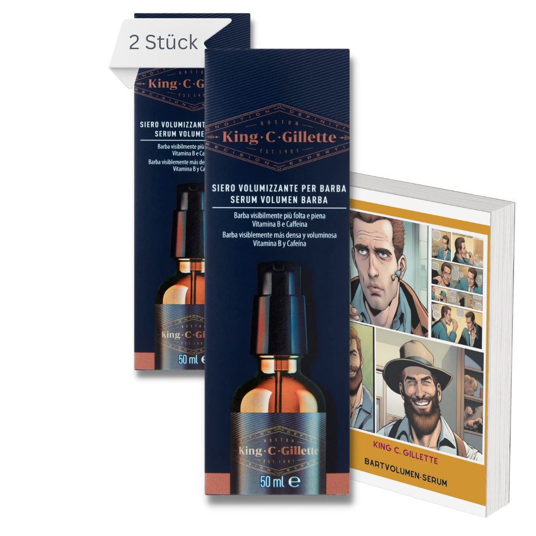Spar Bundel 2 Stück - 100 ml Bartvolumen Serum von King C. Gillette mit Guide. Bart Öl mit Verdichtungseffekt, Vitaminkomplex B und Koffein