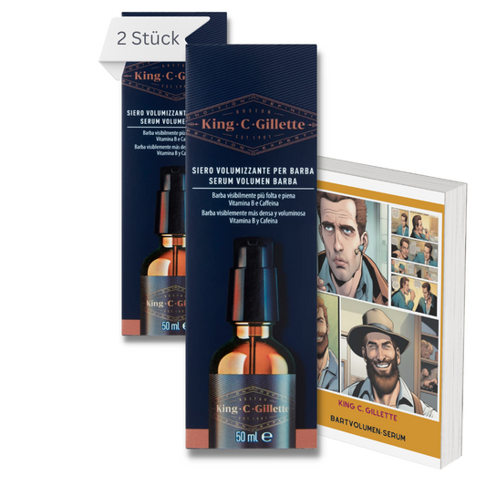 Spar Bundel 2 Stück - 100 ml Bartvolumen Serum von King C. Gillette mit Guide. Bart Öl mit Verdichtungseffekt, Vitaminkomplex B und Koffein