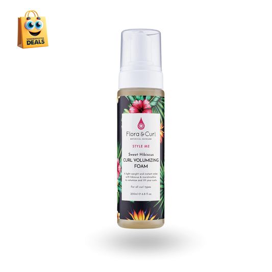 Flora & Curl Sweet Hibiscus Curl Volumizing Foam Lockenschaumfestiger für überragende Fülle, Volumen und Sprungkraft, auf pflanzlicher Basis mit Hibiskus, tierversuchsfrei, 200 ml