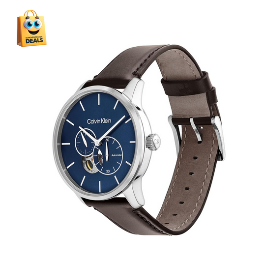 Calvin Klein Automatik-Uhrwerk für Herren im Edelstahl Gehäuse mit braunem Lederarmband