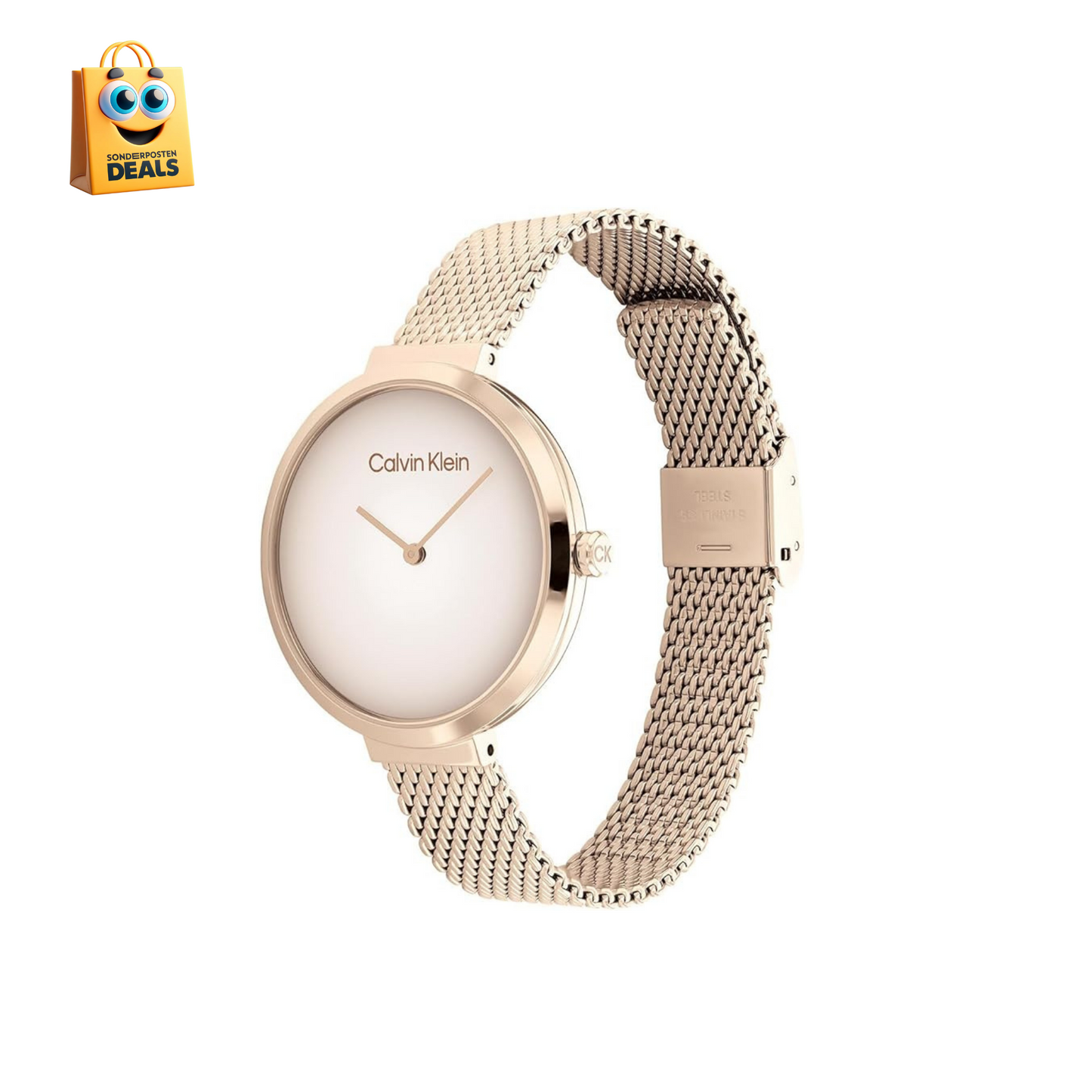 Calvin Klein Uhr für Damen mit roségoldenem Edelstahl Mesh-Gliederarmband - 25200080