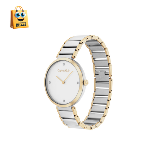 Calvin Klein elegante Uhr für Damen mit Zweifarbiges Edelstahlarmband – silber - gold