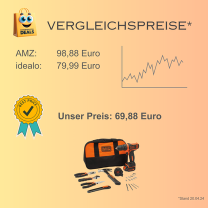 Black & Decker BDCDC18HTSA – Akku-Bohrschrauber 18 V und Handwerkzeug-Set