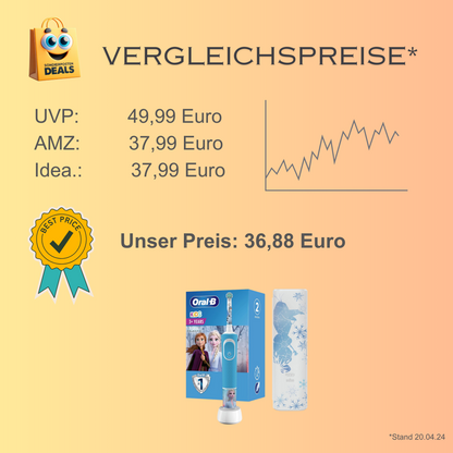Oral-B Kids Elektrische Zahnbürste für Kinder ab 3 Jahren - Frozen Special Edition, extra weiche Borsten, 2 Modi inkl. Sensitiv, mit Timer, 4 Frozen-Sticker, inkl. Reiseetui