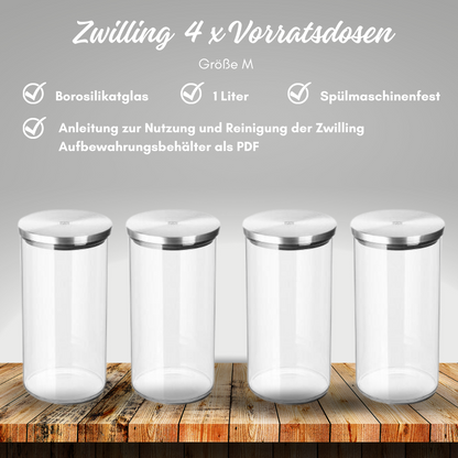 Zwilling Aufbewahrungsbehälter - Spar Bundel 4 Stück - für luftdichte und längere Frische Ihrer Lebensmitteln