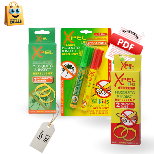 Xpel Mücken- und Insektenschutz Set für Erwachsene & Kinder - DEET-frei - Chemiefreie Armbänder & Spray mit natürlicher tropischer Formel