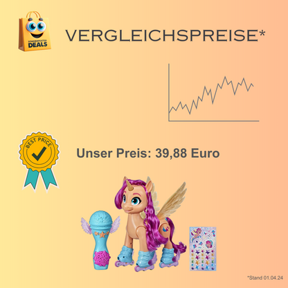 My Little Pony – Eine Neue Generation Sing- und Skatespaß Sunny Starscout – Pony (22,5 cm) mit Fernbedienung, 50 Reaktionen,