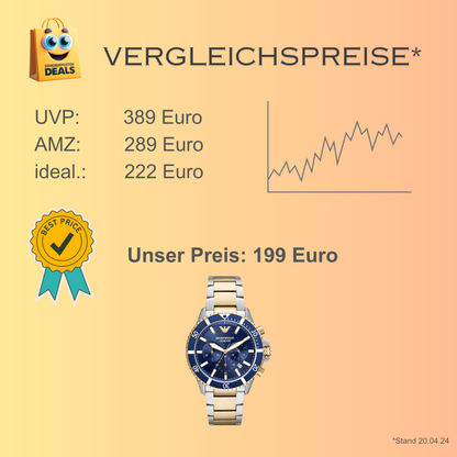 Emporio Armani AR11362 Herrenuhr Armband Edelstahl Wasserdicht Silber - Gold