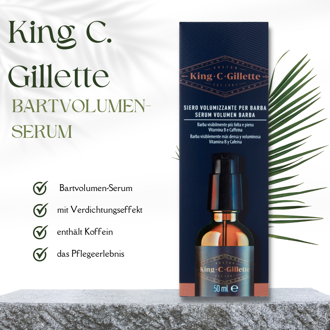 Spar Bundel 2 Stück - 100 ml Bartvolumen Serum von King C. Gillette mit Guide. Bart Öl mit Verdichtungseffekt, Vitaminkomplex B und Koffein